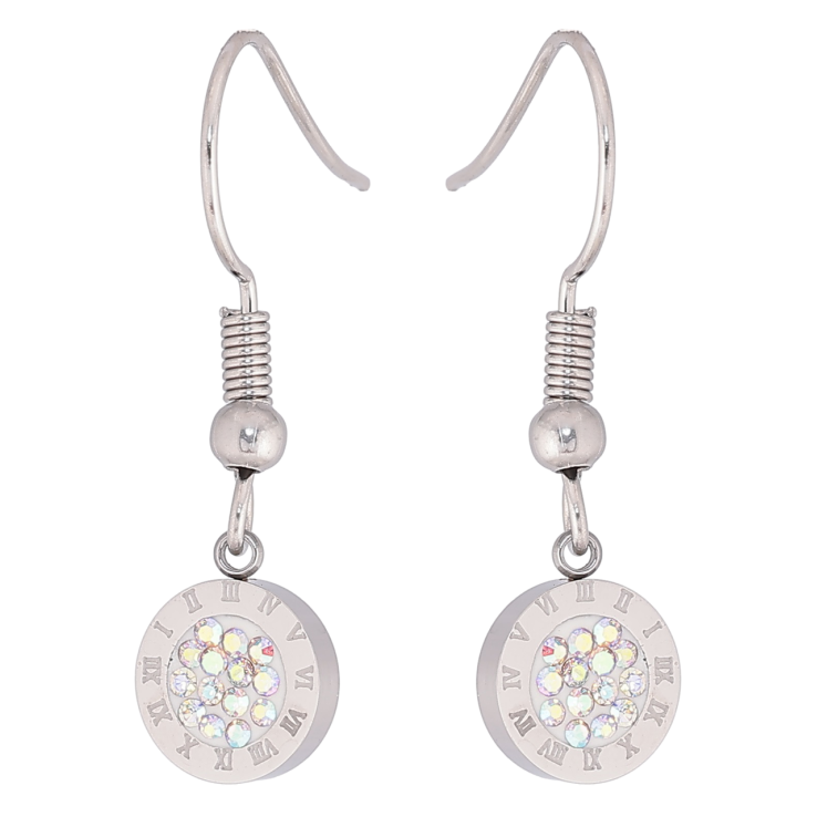 Серьги Xuping TTM Stainless Steel цвет Родий французский замок Подвески с циферблатом и радужными фианитами фото №17 Серьги Xuping TTM Stainless Steel цвет Родий французский замок Подвески с циферблатом и радужными фианитами фото №17