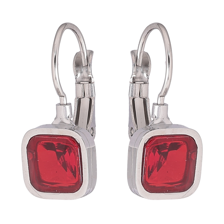 Серьги Xuping TTM Stainless Steel цвет Родий французский замок Красные фианиты на дужках 8х8мм фото №2 Серьги Xuping TTM Stainless Steel цвет Родий французский замок Красные фианиты на дужках 8х8мм фото №2