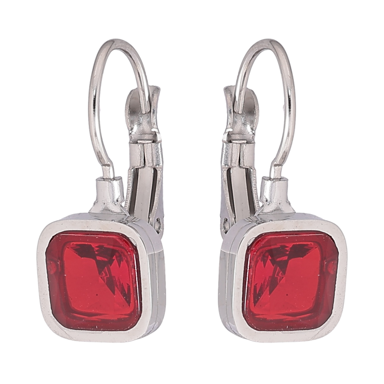 Сережки Xuping TTM Stainless Steel колір Родій французький замок «Червоні фіаніти на дужках» 8х8мм фото №4