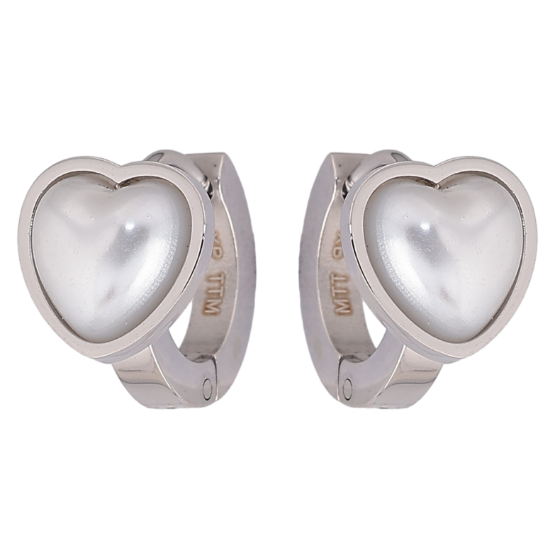 Сережки Xuping TTM Stainless Steel колір Родій колечка «Перламутрові сердечка» фото №4 Сережки Xuping TTM Stainless Steel колір Родій колечка «Перламутрові сердечка» фото №4