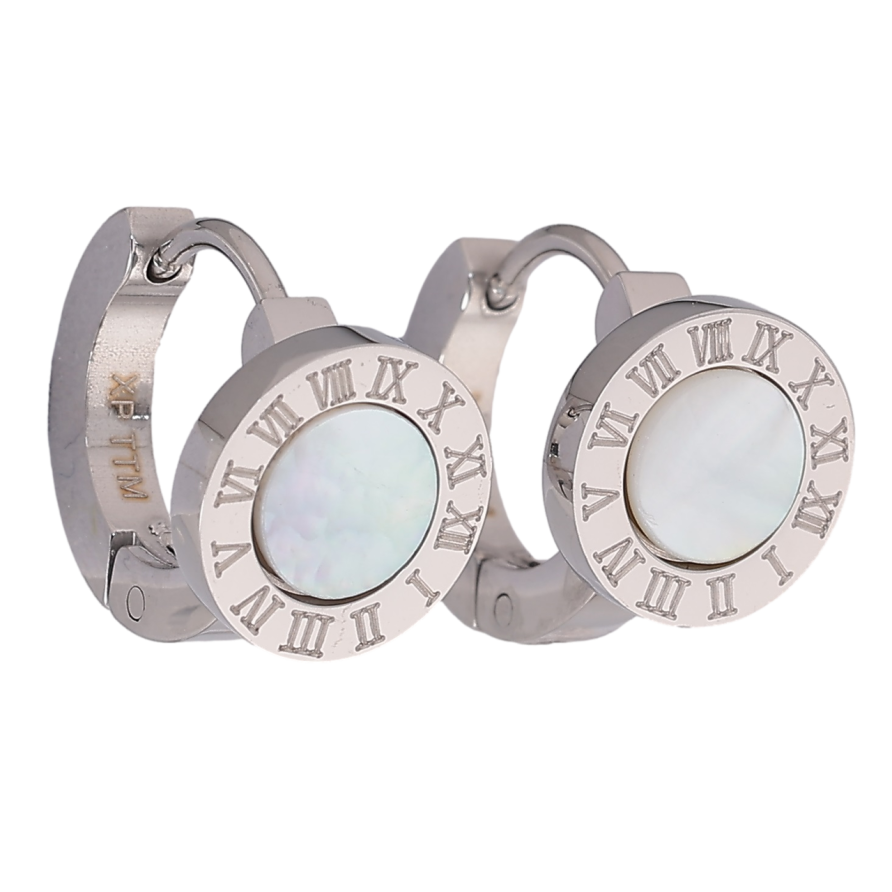 Серьги Xuping TTM Stainless Steel цвет Родий колечки Циферблат с перламутровыми вставками фото №1 Серьги Xuping TTM Stainless Steel цвет Родий колечки Циферблат с перламутровыми вставками фото №1