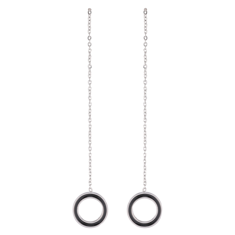 Сережки Xuping TTM Stainless Steel колір Родій пусети «Колечка з чорною емаллю на ланцюжку» фото №21 Сережки Xuping TTM Stainless Steel колір Родій пусети «Колечка з чорною емаллю на ланцюжку» фото №21