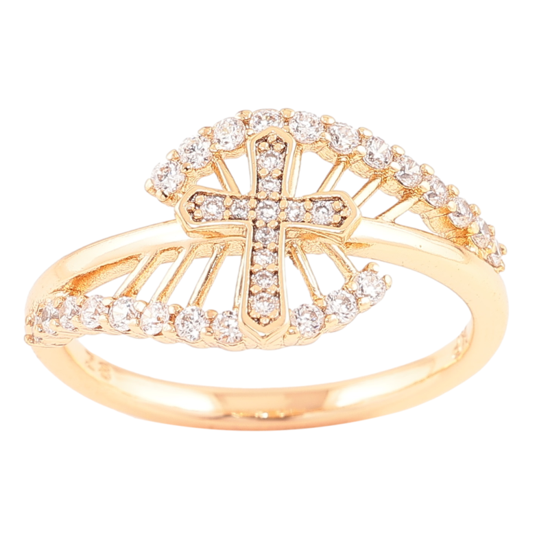 Каблучка Xuping Позолота 18K «Візерунок з хрестиком та інкрустацією цирконієм» фото №4 Каблучка Xuping Позолота 18K «Візерунок з хрестиком та інкрустацією цирконієм» фото №4