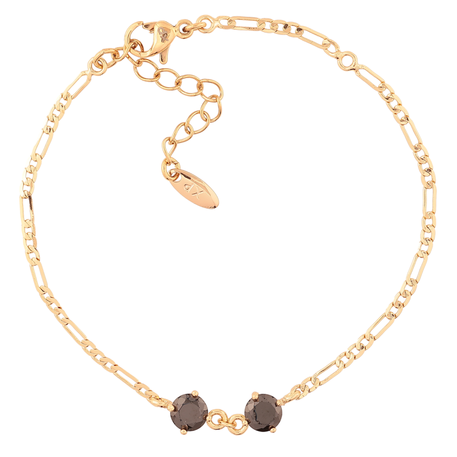 Браслет Xuping Позолота 18K Цепочка Фигаро с черными фианитами длинна с доп. цепочкой 16-19.5см х 2мм фото №1 Браслет Xuping Позолота 18K Цепочка Фигаро с черными фианитами длинна с доп. цепочкой 16-19.5см х 2мм фото №1