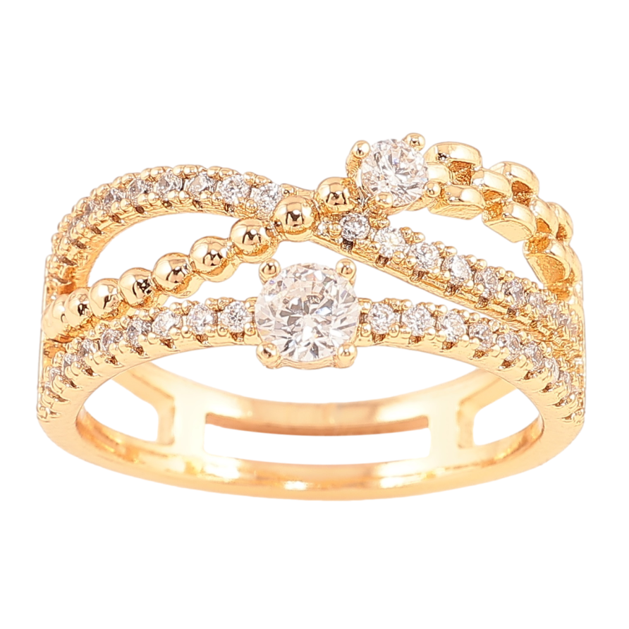 Каблучка Xuping Позолота 18K «Витончений візерунок з доріжками цирконію» фото №1 Каблучка Xuping Позолота 18K «Витончений візерунок з доріжками цирконію» фото №1