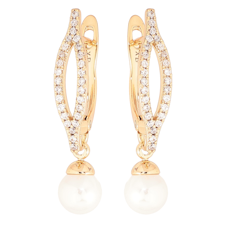 Серьги Xuping Позолота 18K английский замок Жемчужные подвески ø 6мм фото №15