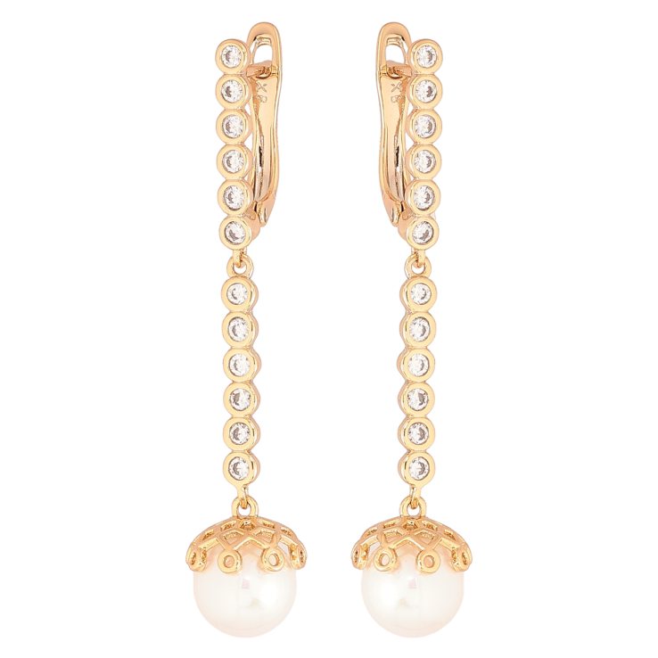 Серьги Xuping Позолота 18K английский замок Жемчужные подвески с дорожками циркония фото №20