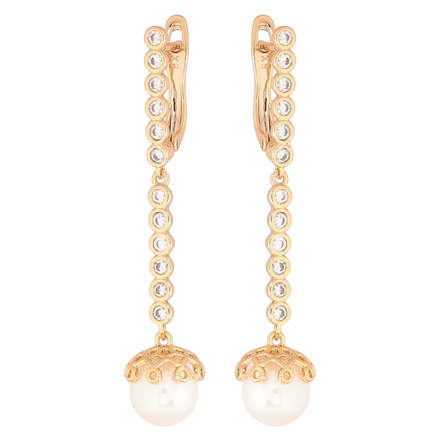 Серьги Xuping Позолота 18K английский замок Жемчужные подвески с дорожками циркония фото №1