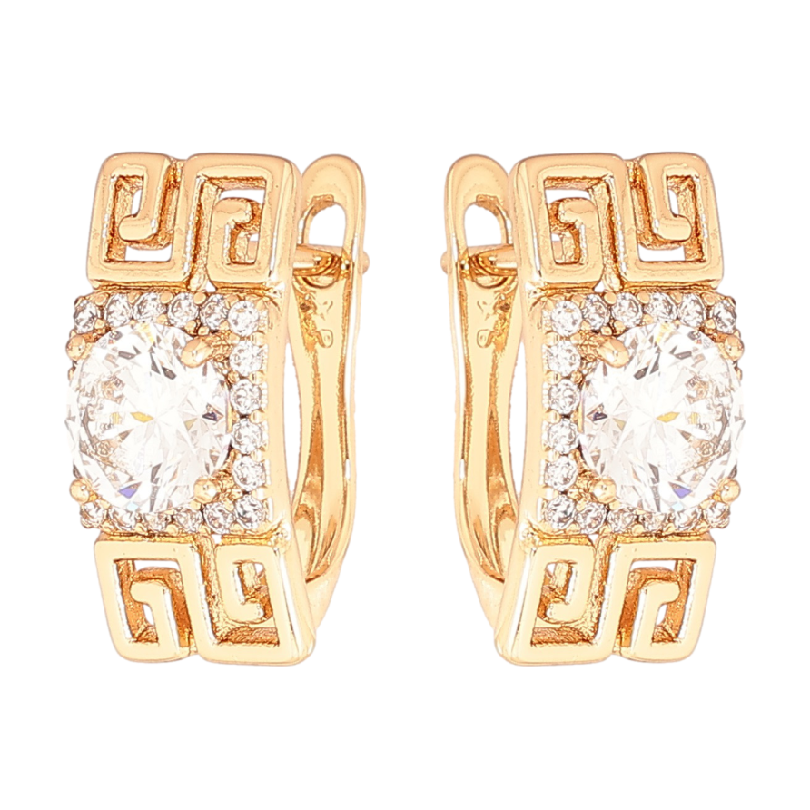 Серьги Xuping Позолота 18K английский замок Резной узор с фианитами фото №1 Серьги Xuping Позолота 18K английский замок Резной узор с фианитами фото №1