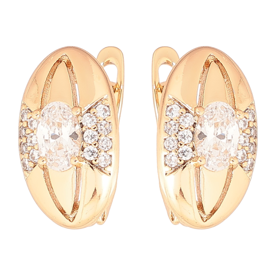 Серьги Xuping Позолота 18K английский замок Овалы с узором цирконием фото №1 Серьги Xuping Позолота 18K английский замок Овалы с узором цирконием фото №1