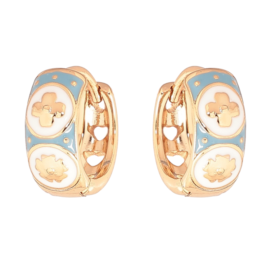 Серьги Xuping Позолота 18K колечки Узор с бело-голубой эмалью фото №1 Серьги Xuping Позолота 18K колечки Узор с бело-голубой эмалью фото №1