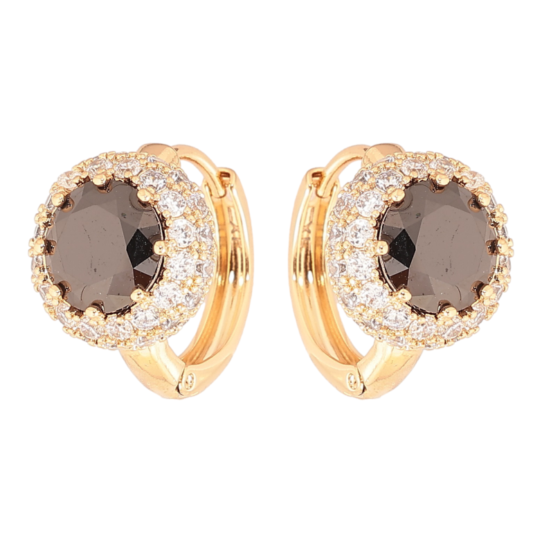 Серьги Xuping Позолота 18K колечки Черные фианиты в обрамлении циркония фото №1