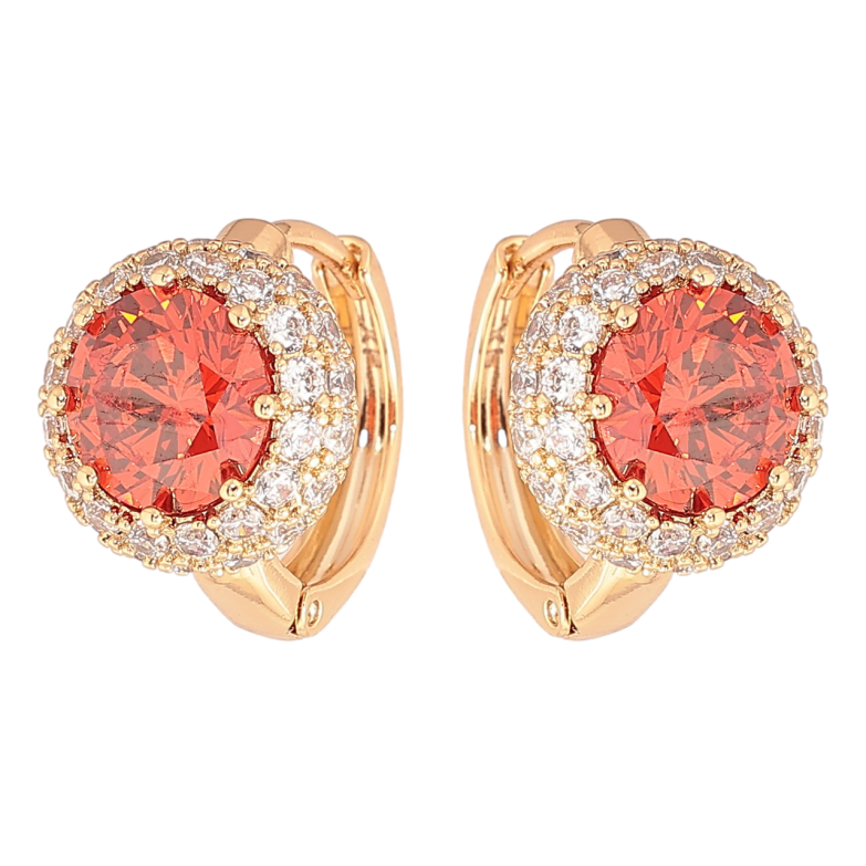 Серьги Xuping Позолота 18K колечки Красные фианиты в обрамлении циркония фото №1 Серьги Xuping Позолота 18K колечки Красные фианиты в обрамлении циркония фото №1