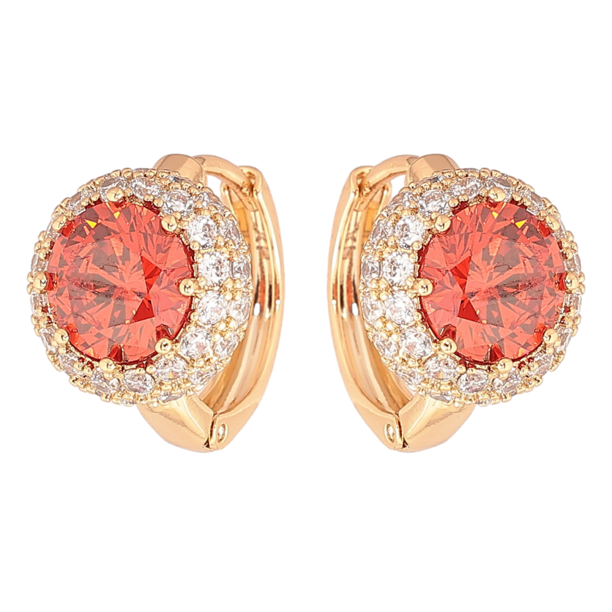 Серьги Xuping Позолота 18K колечки Красные фианиты в обрамлении циркония фото №1 Серьги Xuping Позолота 18K колечки Красные фианиты в обрамлении циркония фото №1