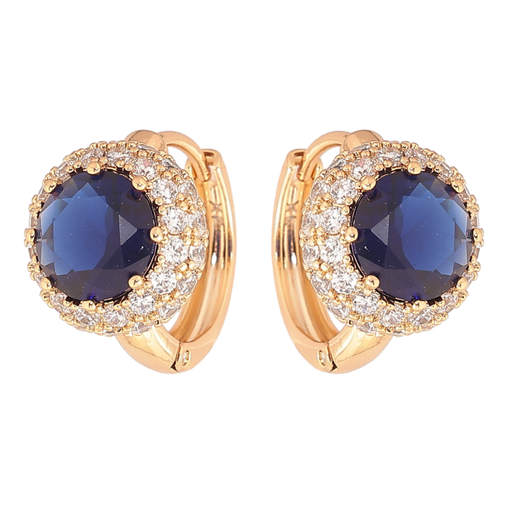 Серьги Xuping Позолота 18K колечки Синие фианиты в обрамлении циркония фото №10 Серьги Xuping Позолота 18K колечки Синие фианиты в обрамлении циркония фото №10