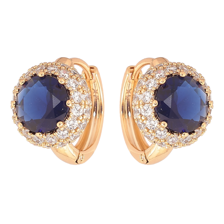 Серьги Xuping Позолота 18K колечки Синие фианиты в обрамлении циркония фото №2