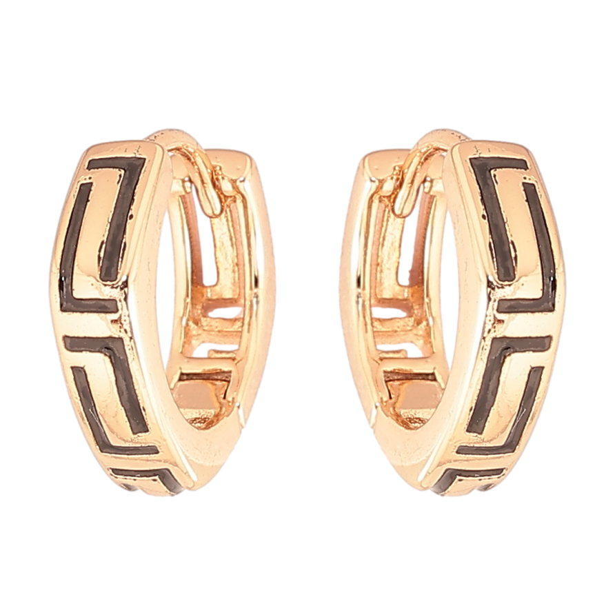 Серьги Xuping Позолота 18K колечки Узор черной эмалью фото №1 Серьги Xuping Позолота 18K колечки Узор черной эмалью фото №1
