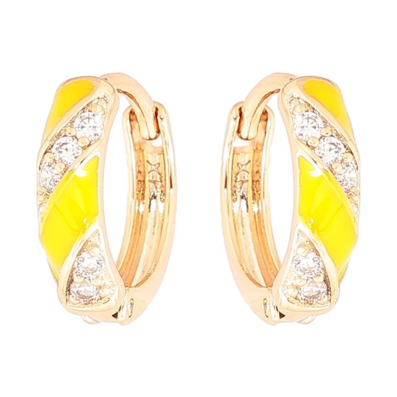 Серьги Xuping Позолота 18K колечки Узор с желтой эмалью и цирконием фото №4 Серьги Xuping Позолота 18K колечки Узор с желтой эмалью и цирконием фото №4
