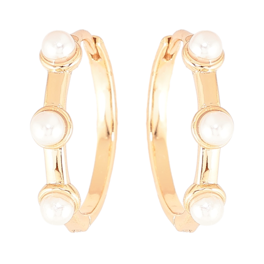 Серьги Xuping Позолота 18K колечки Три жемчужины фото №1 Серьги Xuping Позолота 18K колечки Три жемчужины фото №1