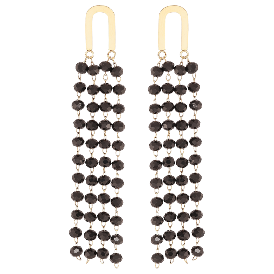 Серьги Xuping TTM Stainless Steel цвет 14К пусеты Подвески с черными бусинами фото №1 Серьги Xuping TTM Stainless Steel цвет 14К пусеты Подвески с черными бусинами фото №1