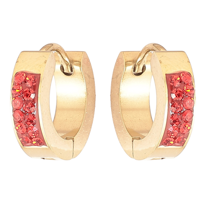 Сережки Xuping TTM Stainless Steel колір 14К колечка «Візерунок з червоним цирконієм» фото №1 Сережки Xuping TTM Stainless Steel колір 14К колечка «Візерунок з червоним цирконієм» фото №1