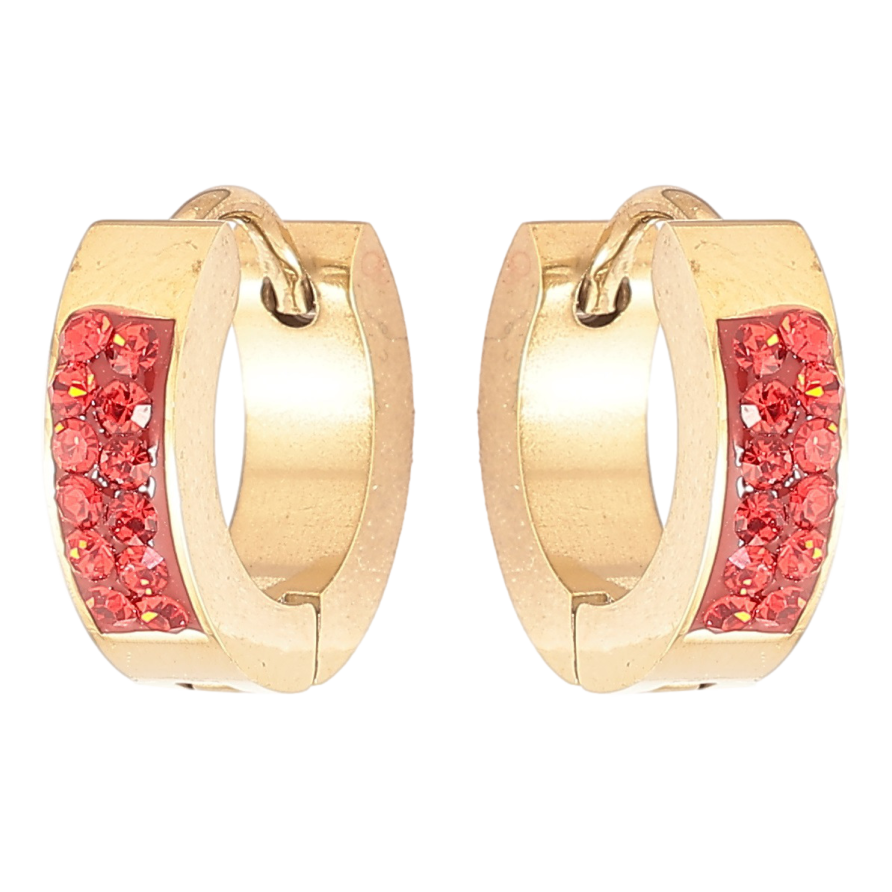 Серьги Xuping TTM Stainless Steel цвет 14К колечки Узор с красным цирконием фото №1 Серьги Xuping TTM Stainless Steel цвет 14К колечки Узор с красным цирконием фото №1