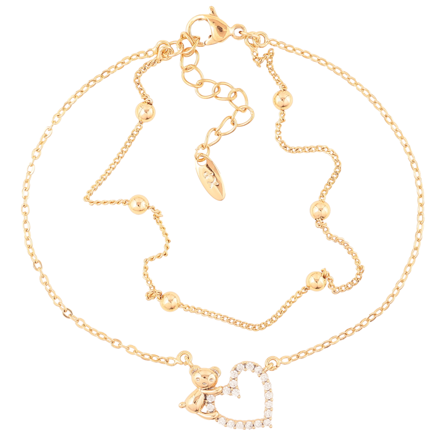 Браслет Xuping Позолота 18K Двойная цепочка с мишкой и сердечком длинна с доп. цепочкой 17-20см х 1мм фото №1 Браслет Xuping Позолота 18K Двойная цепочка с мишкой и сердечком длинна с доп. цепочкой 17-20см х 1мм фото №1
