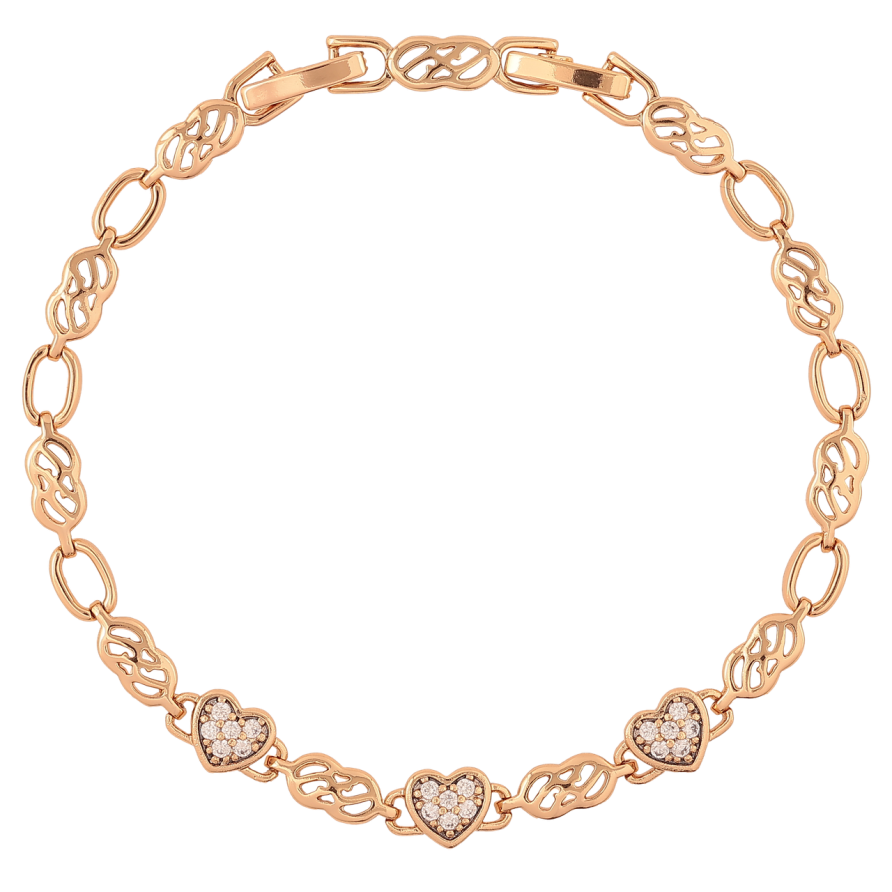 Браслет Xuping Позолота 18K «Сердечка з інкрустацією цирконієм» довжина з доп. замком 17.5,19.5см х 4мм фото №1 Браслет Xuping Позолота 18K «Сердечка з інкрустацією цирконієм» довжина з доп. замком 17.5,19.5см х 4мм фото №1