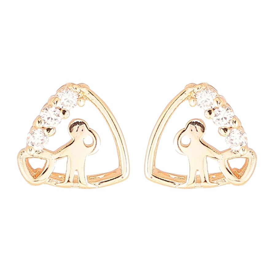 Серьги Xuping M&L Цвет 18K пусеты Треугольники с человечками и цирконием фото №1 Серьги Xuping M&L Цвет 18K пусеты Треугольники с человечками и цирконием фото №1