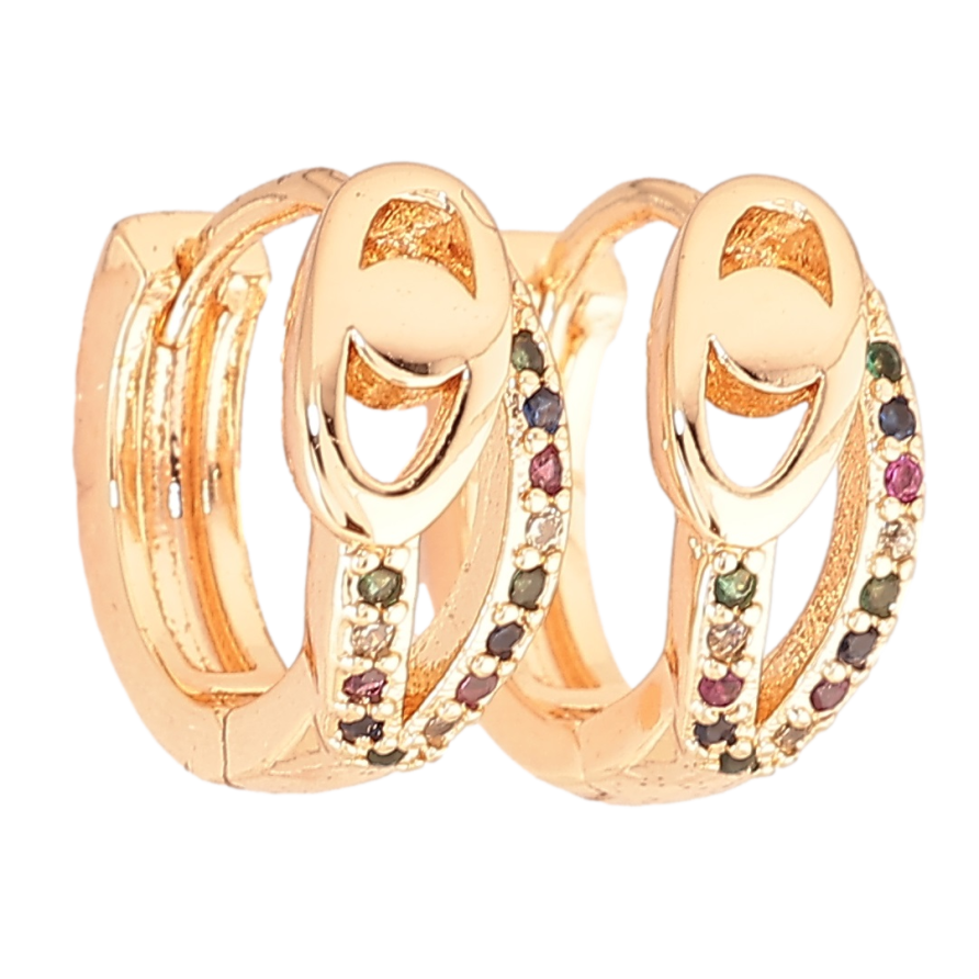 Серьги Xuping M&L Цвет 18K колечки Узор с разноцветным цирконием на одну сторону фото №1 Серьги Xuping M&L Цвет 18K колечки Узор с разноцветным цирконием на одну сторону фото №1