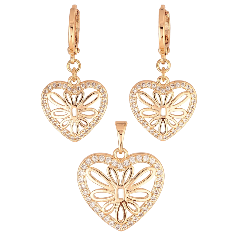 Набір Xuping M&L Колір 18K Сережки Кулон «Ажурні сердечка з цирконієм» фото №1 Набір Xuping M&L Колір 18K Сережки Кулон «Ажурні сердечка з цирконієм» фото №1