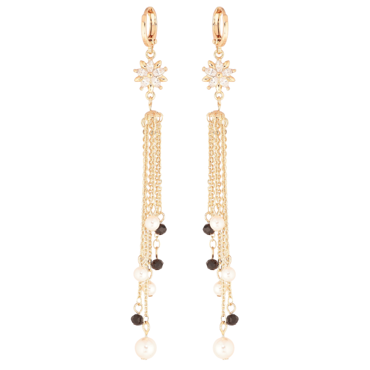 Серьги Xuping M&L Цвет 18K подвески на колечках Кристальные цветочки с бусинами на цепочках фото №20