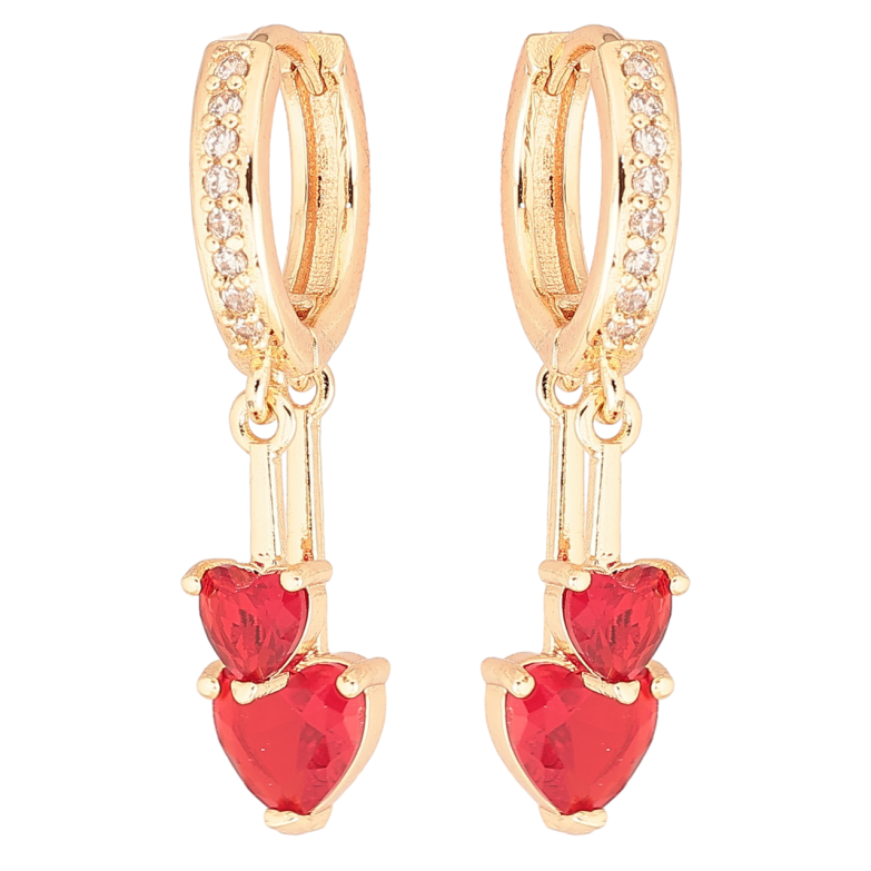 Сережки Xuping M&L Колір 18K підвіски на колечках «Червоні кришталеві сердечка» фото №1 Сережки Xuping M&L Колір 18K підвіски на колечках «Червоні кришталеві сердечка» фото №1