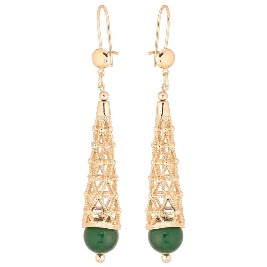 Серьги Xuping M&L Цвет 18K французский замок Зеленые бусины под резным куполом фото №1 Серьги Xuping M&L Цвет 18K французский замок Зеленые бусины под резным куполом фото №1