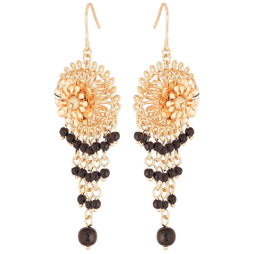 Серьги Xuping M&L Цвет 18K французский замок Цветочные подвески с черными бусинами фото №1