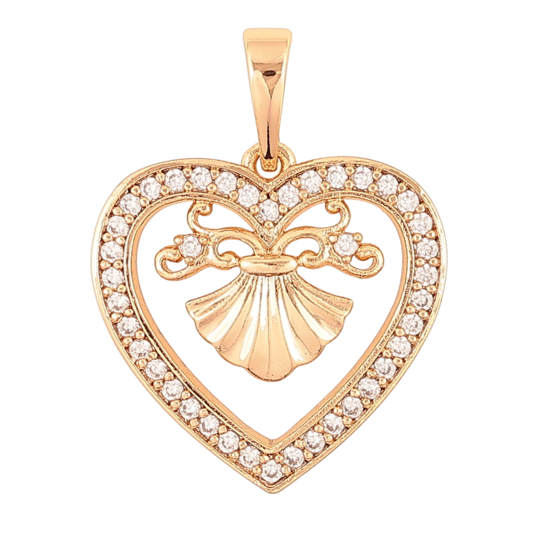 Кулон Xuping Позолота 18K «Сердечко з декоративним візерунком і цирконієм» для ланцюжка до 6мм фото №2 Кулон Xuping Позолота 18K «Сердечко з декоративним візерунком і цирконієм» для ланцюжка до 6мм фото №2