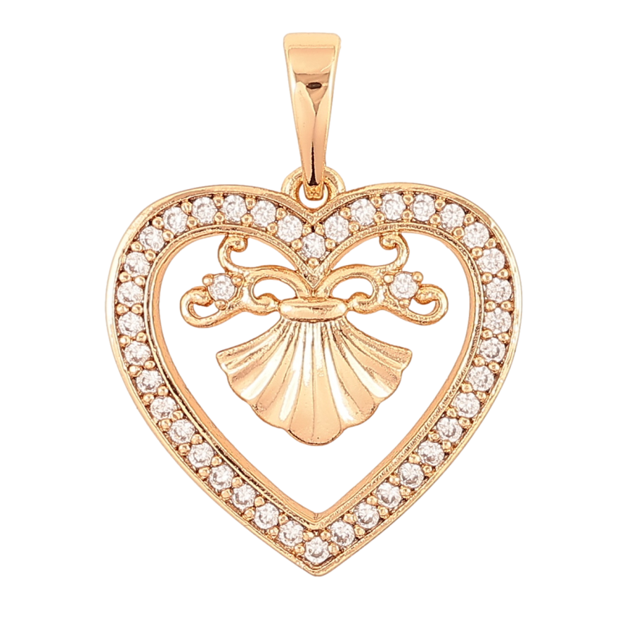 Кулон Xuping Позолота 18K Сердечко с декоративным узором и цирконием для цепочки до 6мм фото №1 Кулон Xuping Позолота 18K Сердечко с декоративным узором и цирконием для цепочки до 6мм фото №1