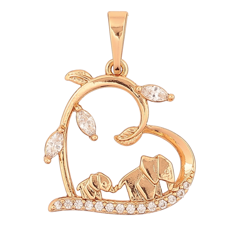 Кулон Xuping Позолота 18K «Сердечко-гілочка зі слониками» для ланцюжка до 6мм фото №3 Кулон Xuping Позолота 18K «Сердечко-гілочка зі слониками» для ланцюжка до 6мм фото №3