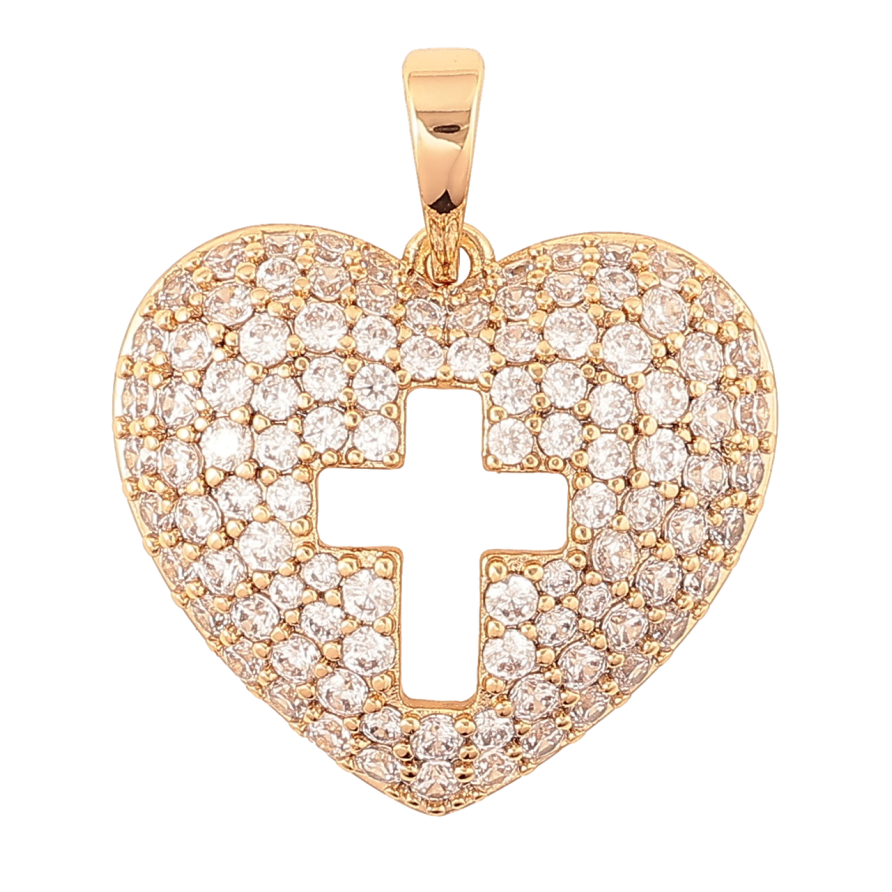 Кулон Xuping Позолота 18K Объемное сердечко с инкрустацией цирконием и крестиком для цепочки до 6мм фото №1 Кулон Xuping Позолота 18K Объемное сердечко с инкрустацией цирконием и крестиком для цепочки до 6мм фото №1