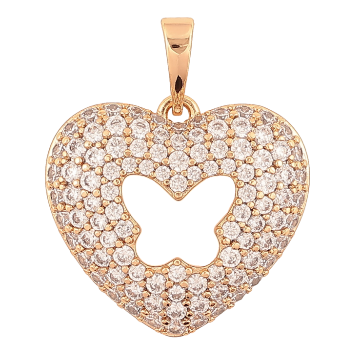 Кулон Xuping Позолота 18K Объемное сердечко с инкрустацией цирконием и бабочкой для цепочки до 6мм фото №7 Кулон Xuping Позолота 18K Объемное сердечко с инкрустацией цирконием и бабочкой для цепочки до 6мм фото №7