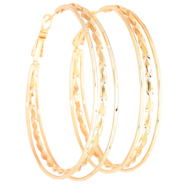Серьги Xuping Позолота 18K кольца (конго) Тройные кольца с узором ø 5см фото №9 Серьги Xuping Позолота 18K кольца (конго) Тройные кольца с узором ø 5см фото №9