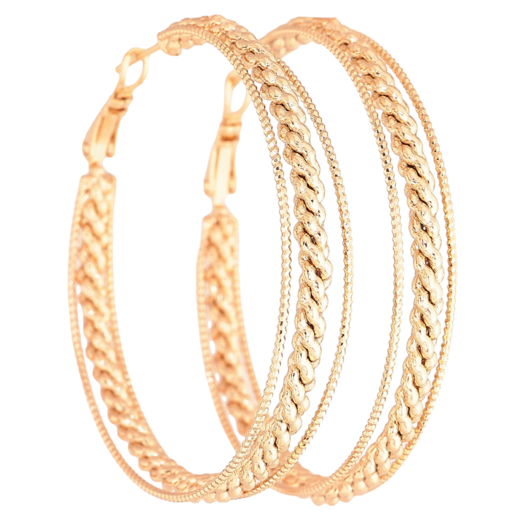 Серьги Xuping Позолота 18K кольца (конго) Тройные кольца с узором ø 5см фото №24 Серьги Xuping Позолота 18K кольца (конго) Тройные кольца с узором ø 5см фото №24
