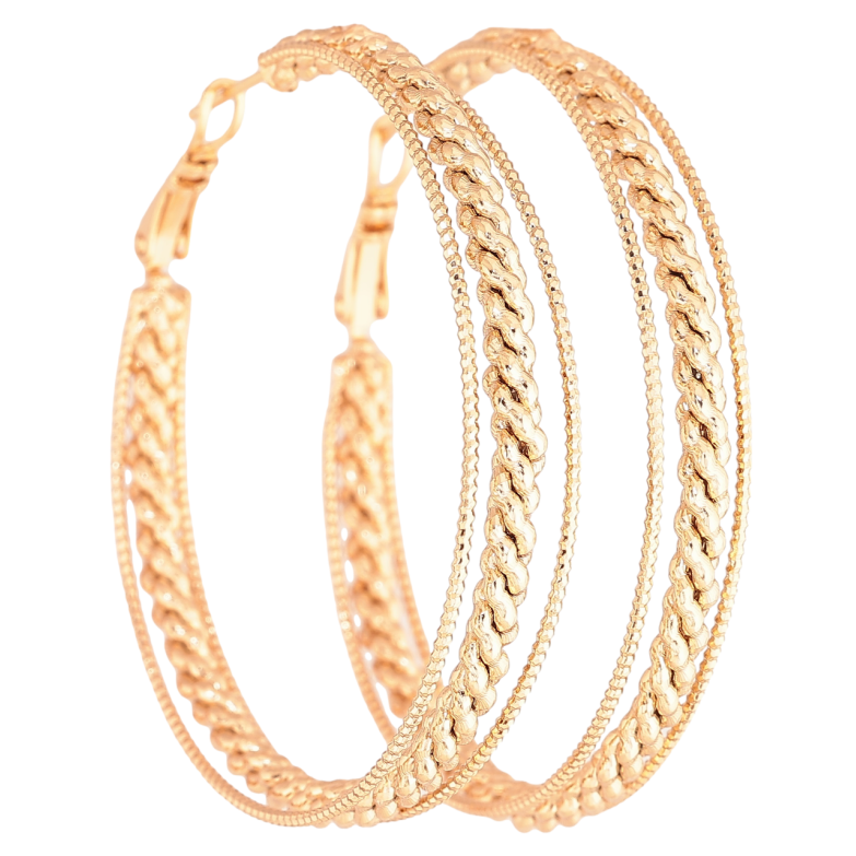 Серьги Xuping Позолота 18K кольца (конго) Тройные кольца с узором ø 5см фото №2 Серьги Xuping Позолота 18K кольца (конго) Тройные кольца с узором ø 5см фото №2