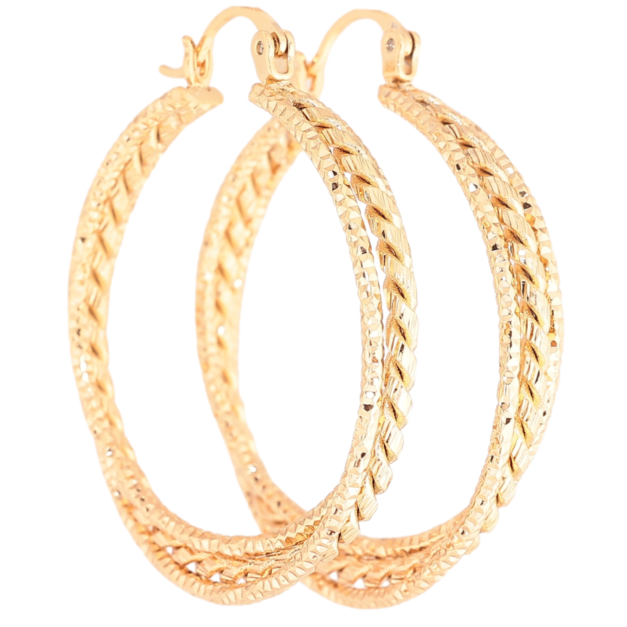 Серьги Xuping Позолота 18K кольца (конго) Декоративный узор ø 3.5см фото №1 Серьги Xuping Позолота 18K кольца (конго) Декоративный узор ø 3.5см фото №1