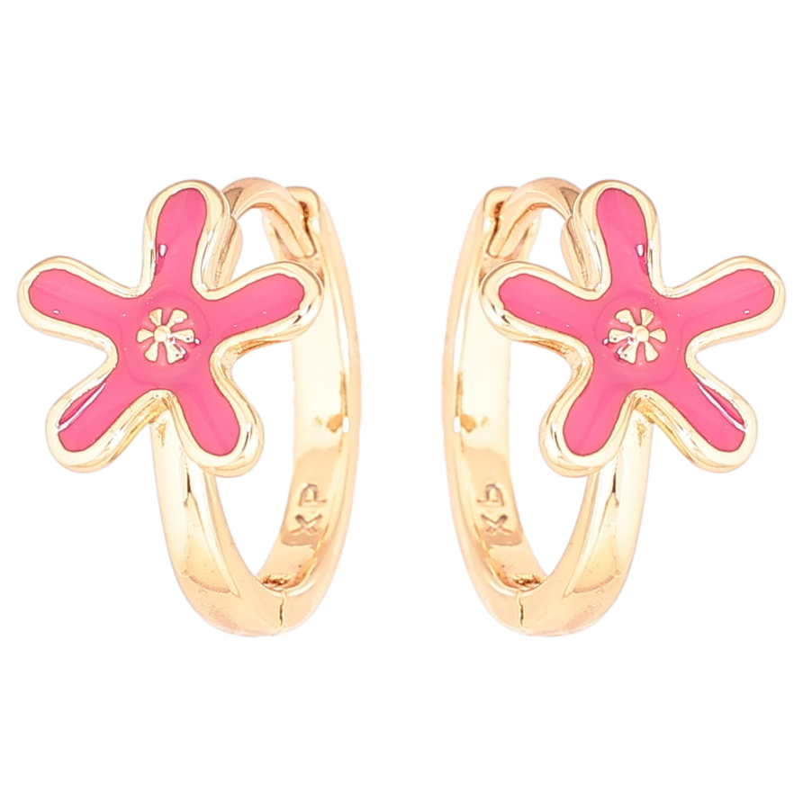 Серьги Xuping Позолота 18K колечки Цветочки с розовой эмалью фото №1 Серьги Xuping Позолота 18K колечки Цветочки с розовой эмалью фото №1