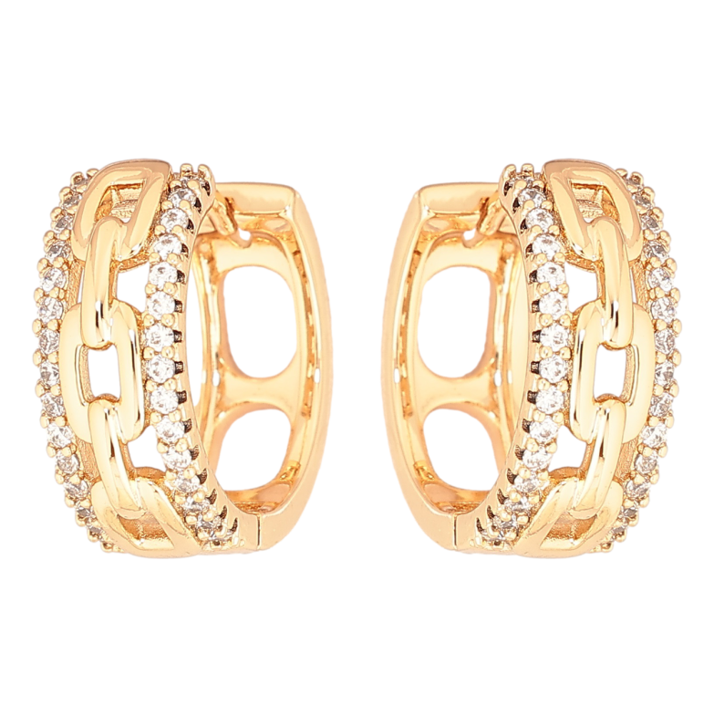 Серьги Xuping Позолота 18K колечки Узор цепочка с дорожками циркония фото №1
