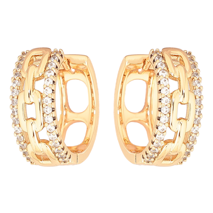 Серьги Xuping Позолота 18K колечки Узор цепочка с дорожками циркония фото №1 Серьги Xuping Позолота 18K колечки Узор цепочка с дорожками циркония фото №1