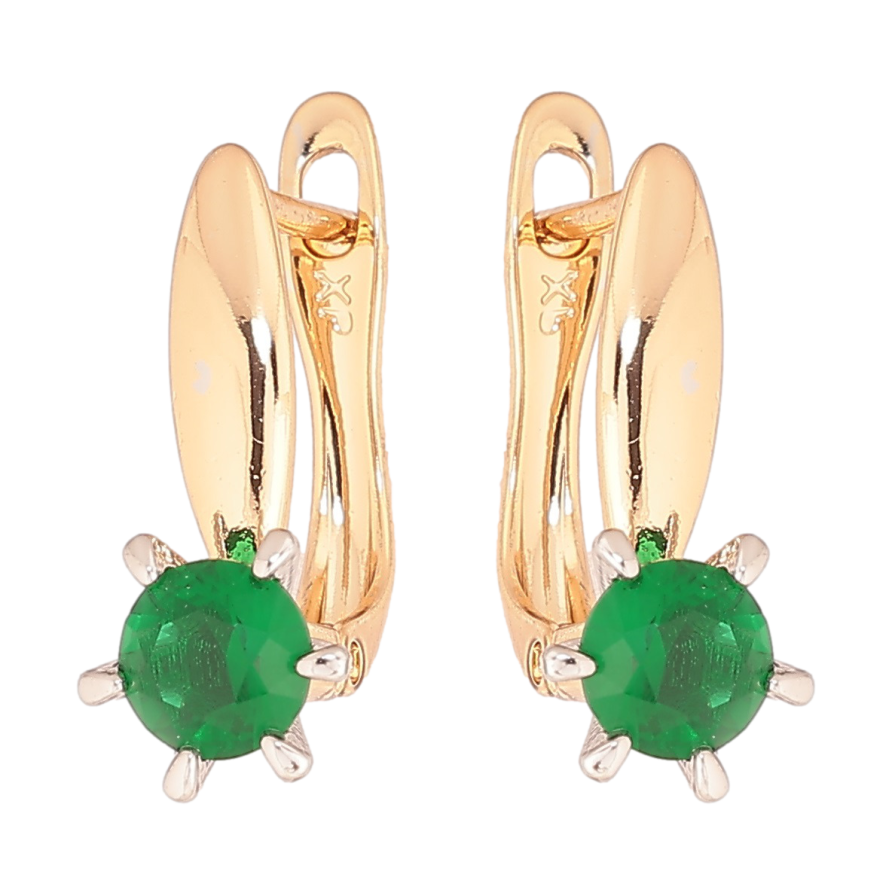 Серьги Xuping Позолота 18K + Родий английский замок Зеленые фианиты фото №1 Серьги Xuping Позолота 18K + Родий английский замок Зеленые фианиты фото №1