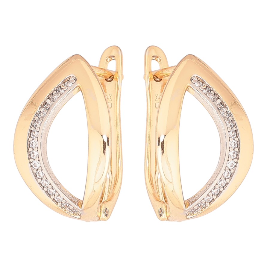 Серьги Xuping Позолота 18K + Родий английский замок Лепестки с дорожками циркония фото №1 Серьги Xuping Позолота 18K + Родий английский замок Лепестки с дорожками циркония фото №1