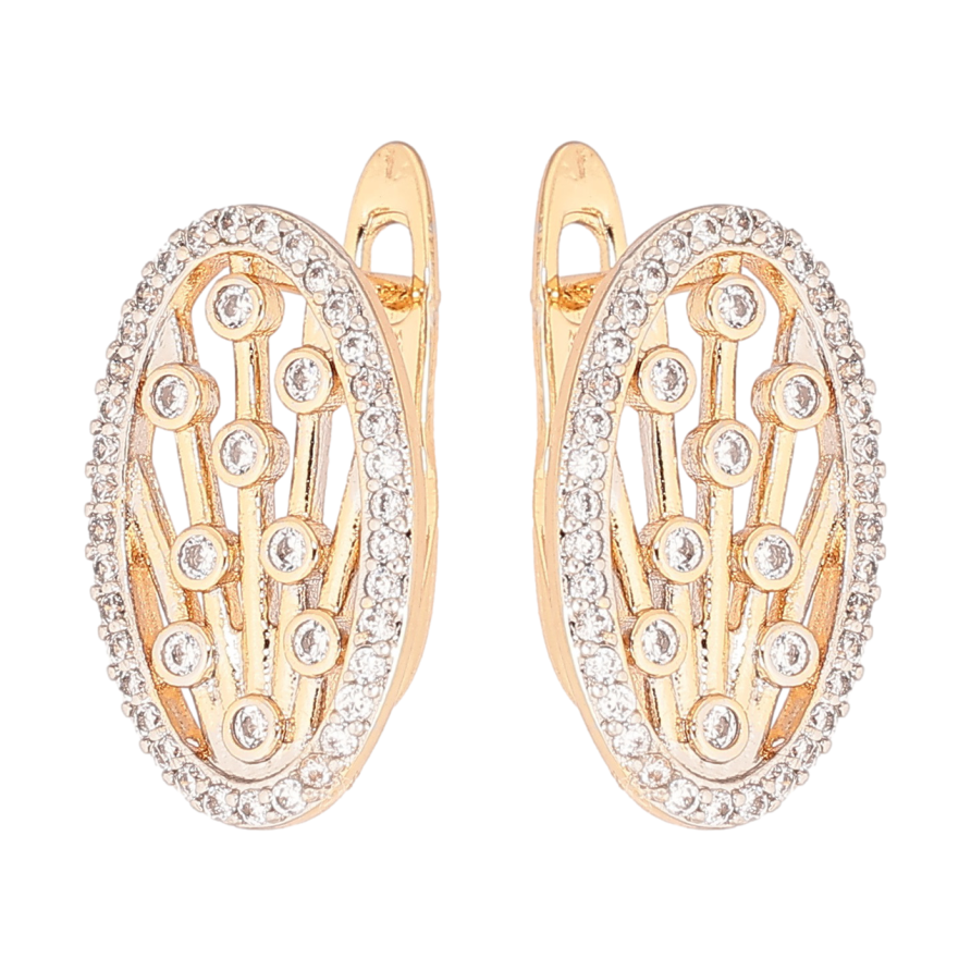 Серьги Xuping Позолота 18K + Родий английский замок Овалы с узором цирконием фото №1 Серьги Xuping Позолота 18K + Родий английский замок Овалы с узором цирконием фото №1